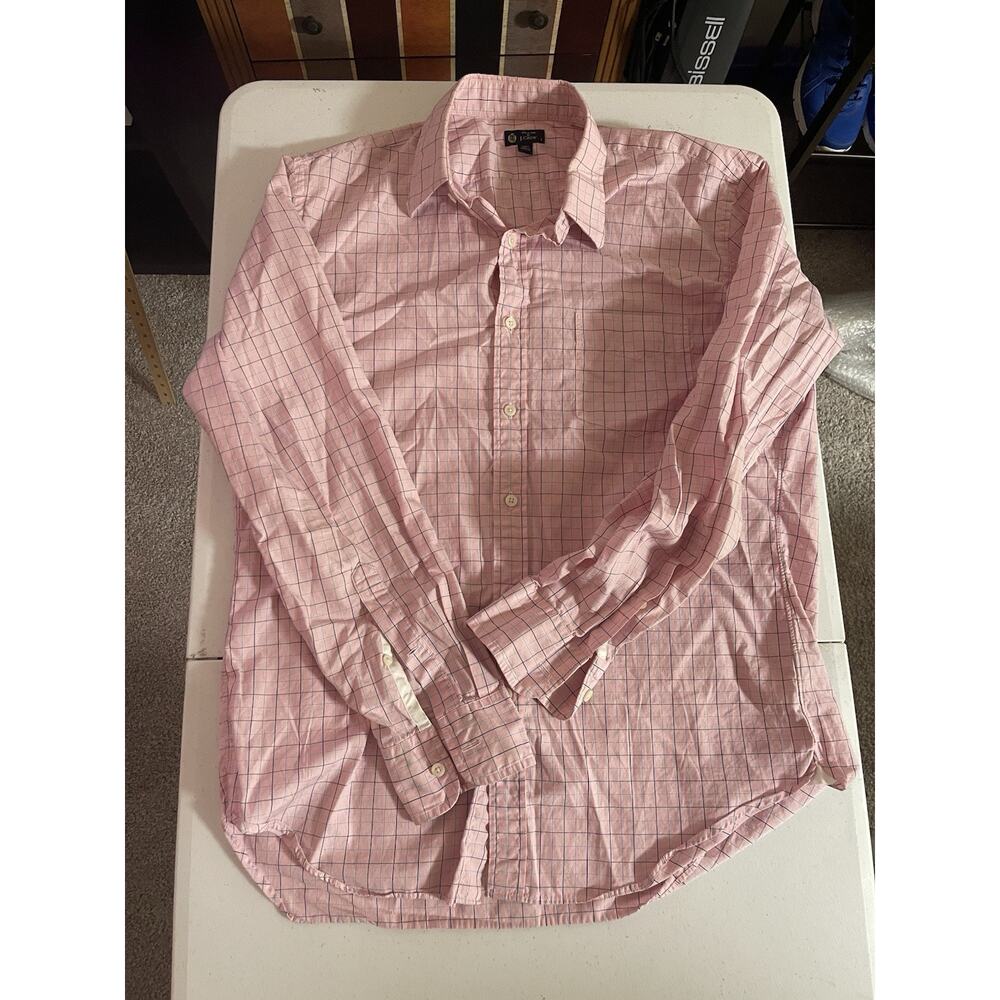 J. Crew 120’s 2 Ply Premium Fine Cotton Dress Shirt Cotton Pink Window Pattern L
